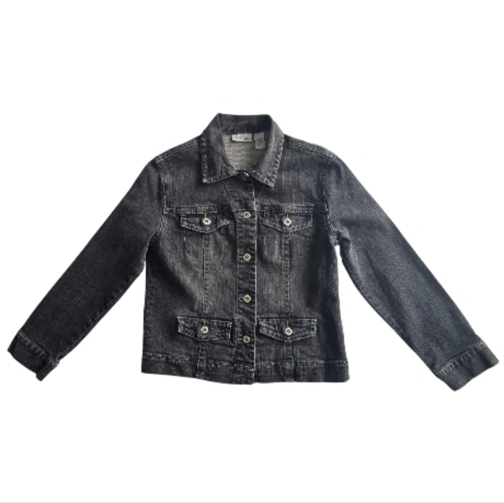 Chicos Platinum Black/Gray Denim Button Jacket Size‎ 0